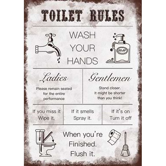 [UNFRAMED] Rustic Bathroom Toilet Rules Wall Art Decor