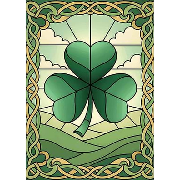 [UNFRAMED] Shamrock Stained Glass Wall Art - Celtic Knot Room Decor
