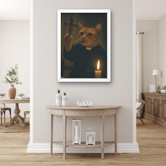 [UNFRAMED] StateSide Prints Funny Cat Priest Playing Organ Poster Humorous Parody Music Wall Art