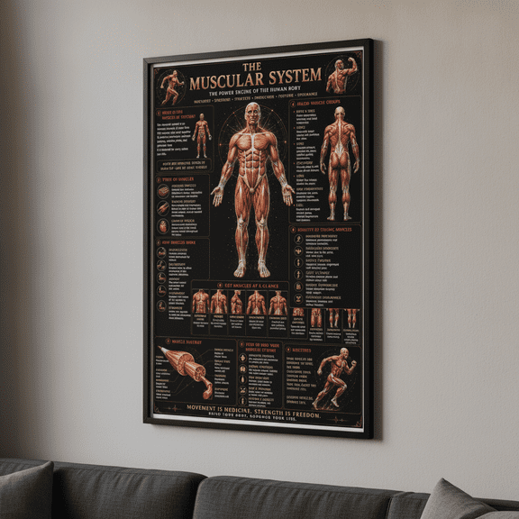 [UNFRAMED] StateSide Prints Muscular System Anatomy Poster Human Body Muscle Chart Wall Art