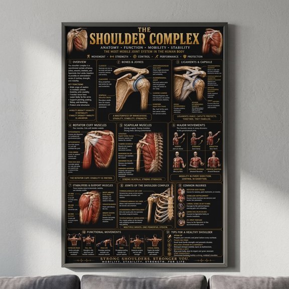 [UNFRAMED] StateSide Prints Shoulder Complex Anatomy Poster Muscle Joint and Bone Educational Chart Print