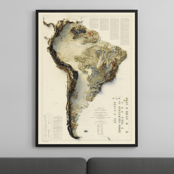 [UNFRAMED] StateSide Prints South America Geology Map Topographic Relief Shaded Terrain Poster