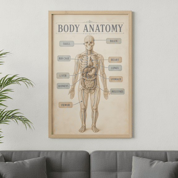[UNFRAMED] StateSide Prints Vintage Human Organs Diagram Anatomy Poster for Medical Education Classroom Decor