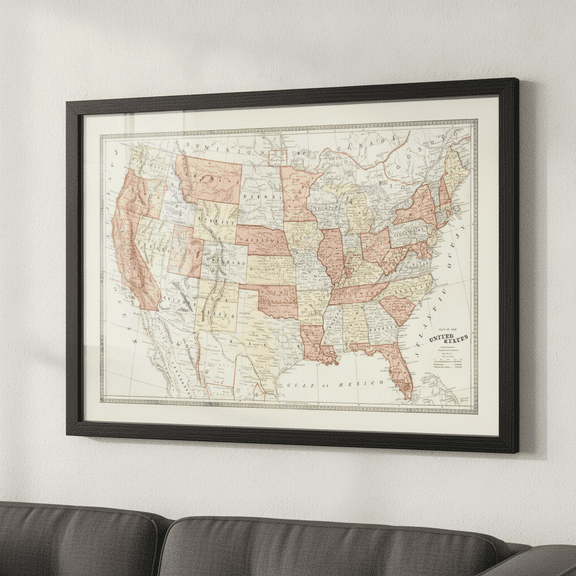 [UNFRAMED] StateSide Prints Vintage United States Map 1883 Retro US History Wall Art Poster