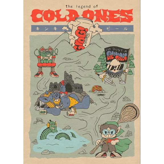 [UNFRAMED] The Legend of Cold Ones Retro Gamer Map Wall Art
