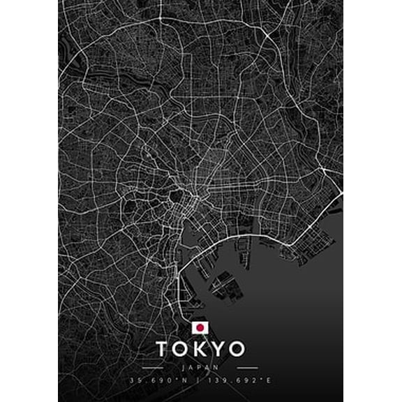 [UNFRAMED] Tokyo City Map Wall Art Print - Minimalist Black and White Room Decor