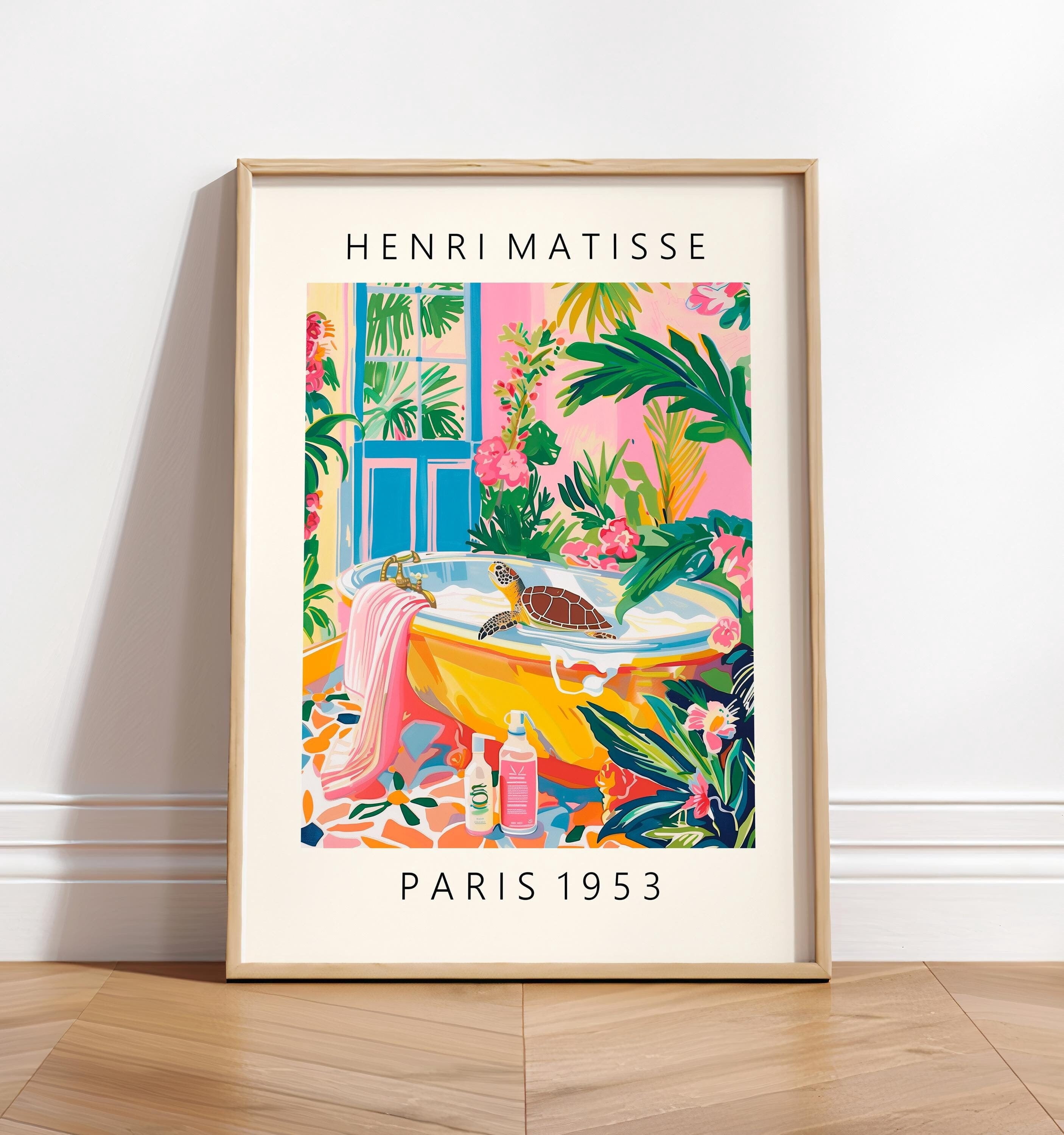 [UNFRAMED] Turtle in Bathtub Art Poster: Matisse Style Bathroom ...