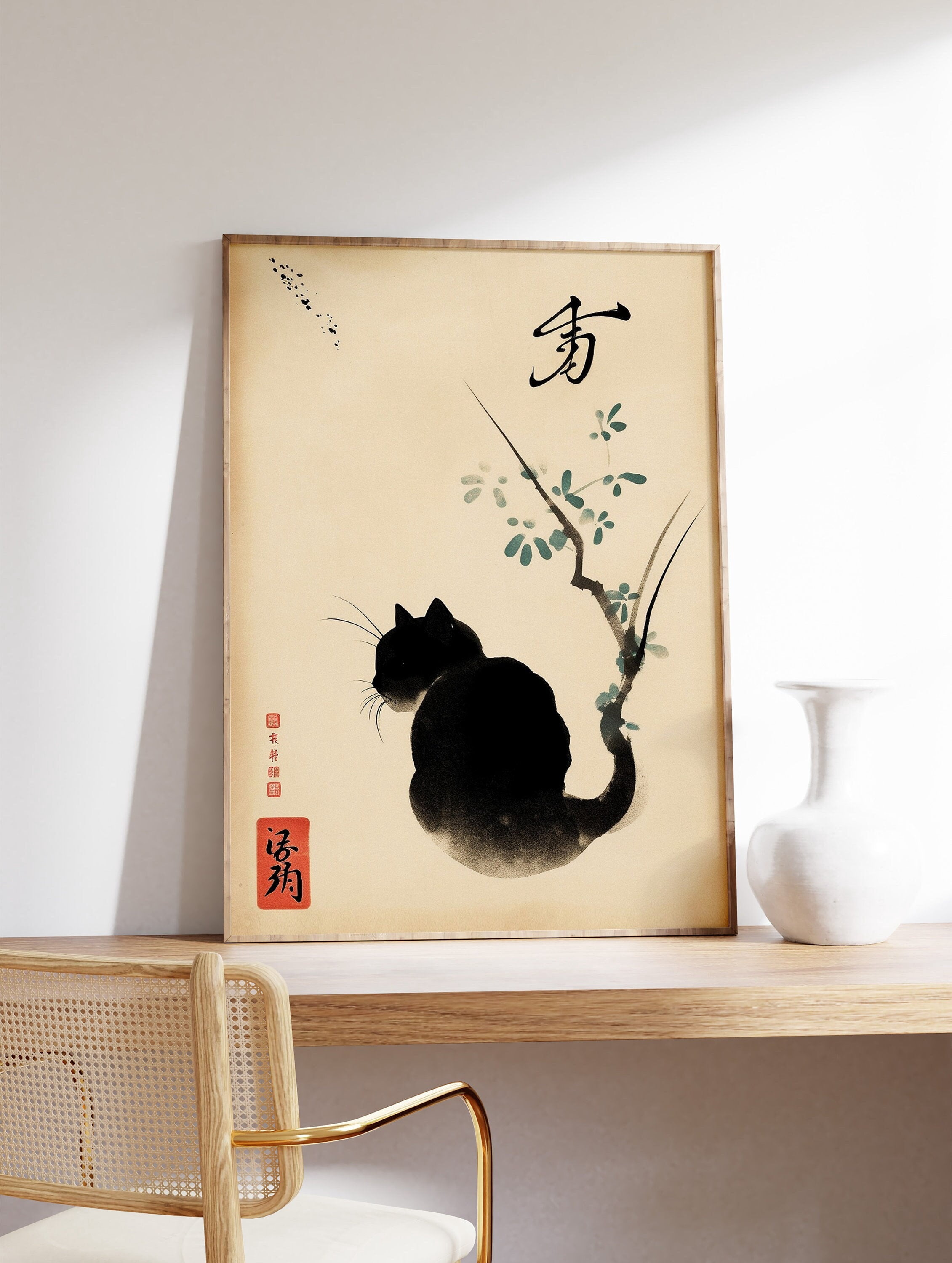 [UNFRAMED] Vintage Japanese Cat Poster, Japanese Cat Print, Cat Gift ...