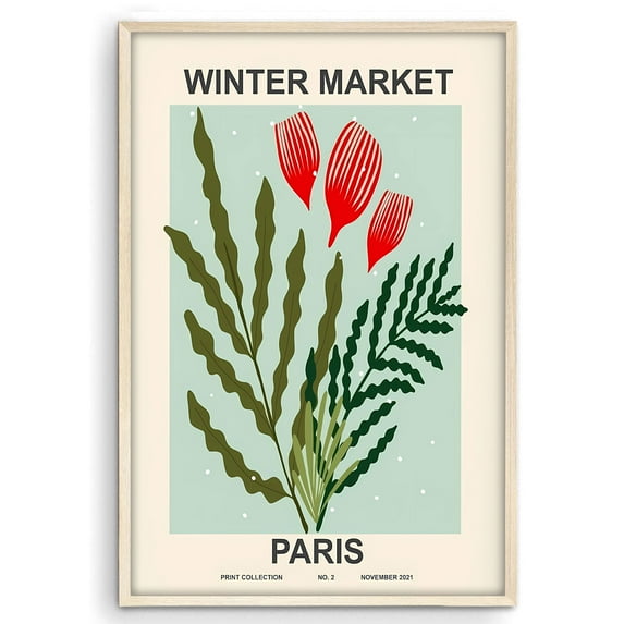 UNFRAMED Winter Market Poster - Boho Holiday Wall Art With Flower Market Theme Modern Decor, Size 16x24