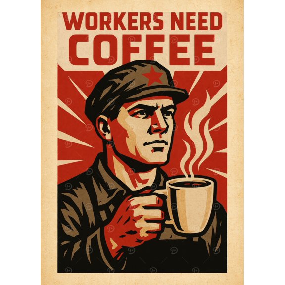 [UNFRAMED] Workers Need Coffee - Retro Propaganda Style Wall Art Print