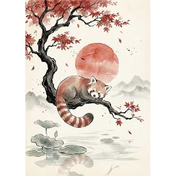[UNFRAMED] Zen Red Panda Wall Art - Japanese Style Room Decor