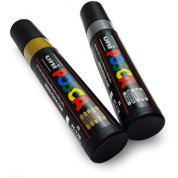 UNI-Ball POSCA Marker Pen PC-17K - XXL Chisel Tip for Large Backgrounds - Set of Gold & Silver