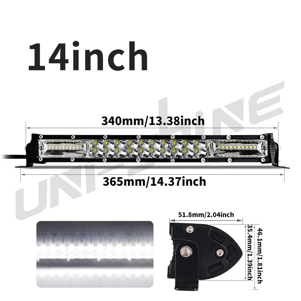UNISHINE 7 14 20 inch Slim Spot Flood LED Bar Off Road 12V 24V LED