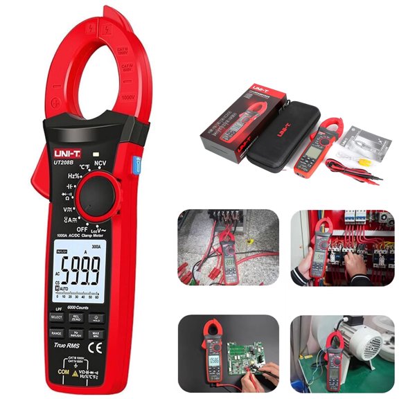 UNI-T UT208B True RMS 1000A AC/DC Digital Clamp Meter - 55mm Jaw, LPF for VFD, Inrush Current, Flashlight, Temperature (-40C~1000C) for Electricians and HVAC Technicians