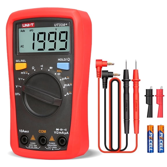 UNI-T UT33A+ Digital Multimeter with Backlight Auto Ranging AC DC Voltmeter Ammeter 2mF Capacitance Test LCD Display Multimeter Resistance Range 200MΩ Capacitance Meter