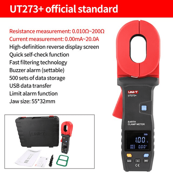UNI-T Uni-trend Clamp Ground Resistance Tester UT273+ Auto Range Lightning Protection Loop resistance Earth clamp meter(UT273+)