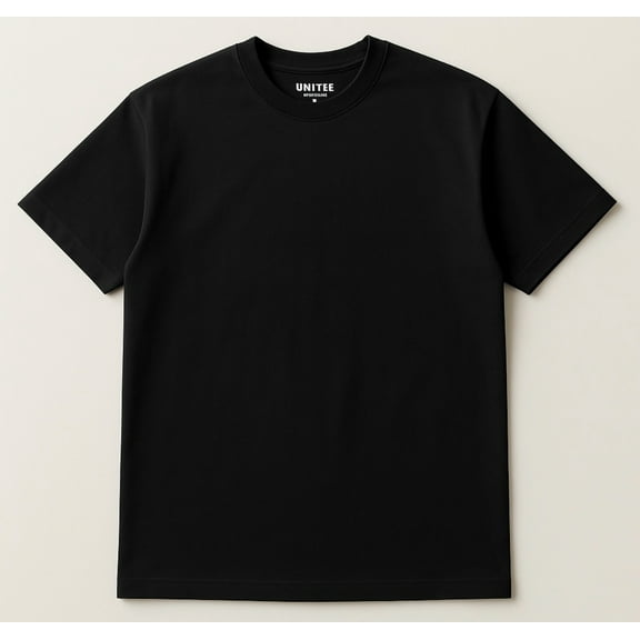 UNI TEE Mens Black Short Sleeves Heavy Weight 100% Premium 8 ozs Cotton S-3XL CREW Neck T-Shirt
