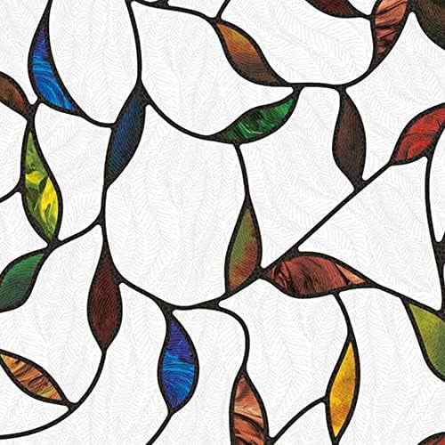 UNI Window Film Static Clings Non Adhesive 3D Stained Glass Window Decals UV Protection (Leaf, 37.4 x 24.4 Inch)