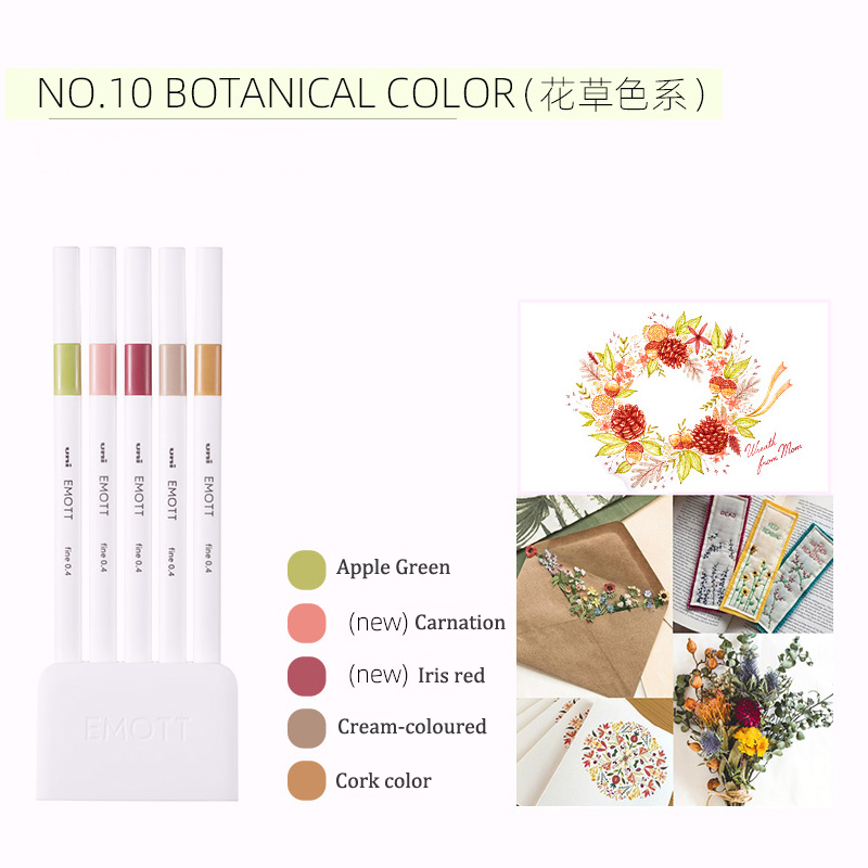 Uni EMOTT Water-Based Pen Set – 5 Colors (Blue, Red, Yellow, Black, Green), 0.4mm Tip, Water-Resistant