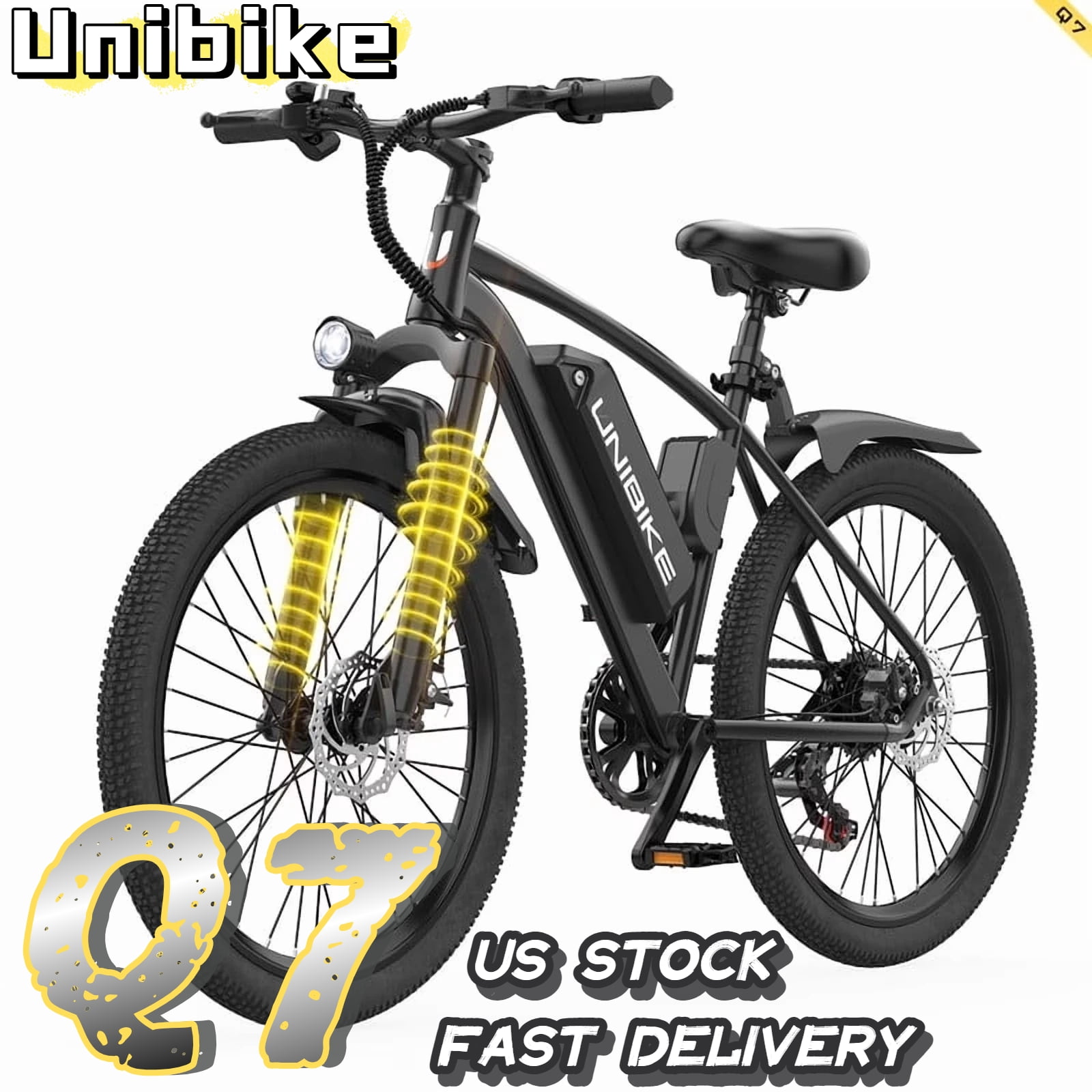 UNIBIKE Q7 Electric Bike For Adults,750W Peak Power,36V10Ah Removable Battery,45 Miles Range,26" All-Terrain Tires, 7-Speed Shimano, Front Suspension