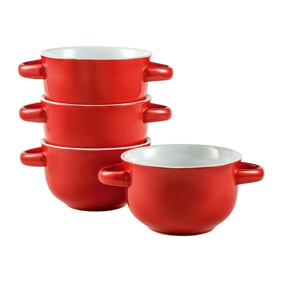 UNICASA 22oz Ceramic Soup Bowls With Handles,Oven Safe Bowls for Soup,Oatmeal,Ramen,Functional and Stackable Set of 4 (Red)