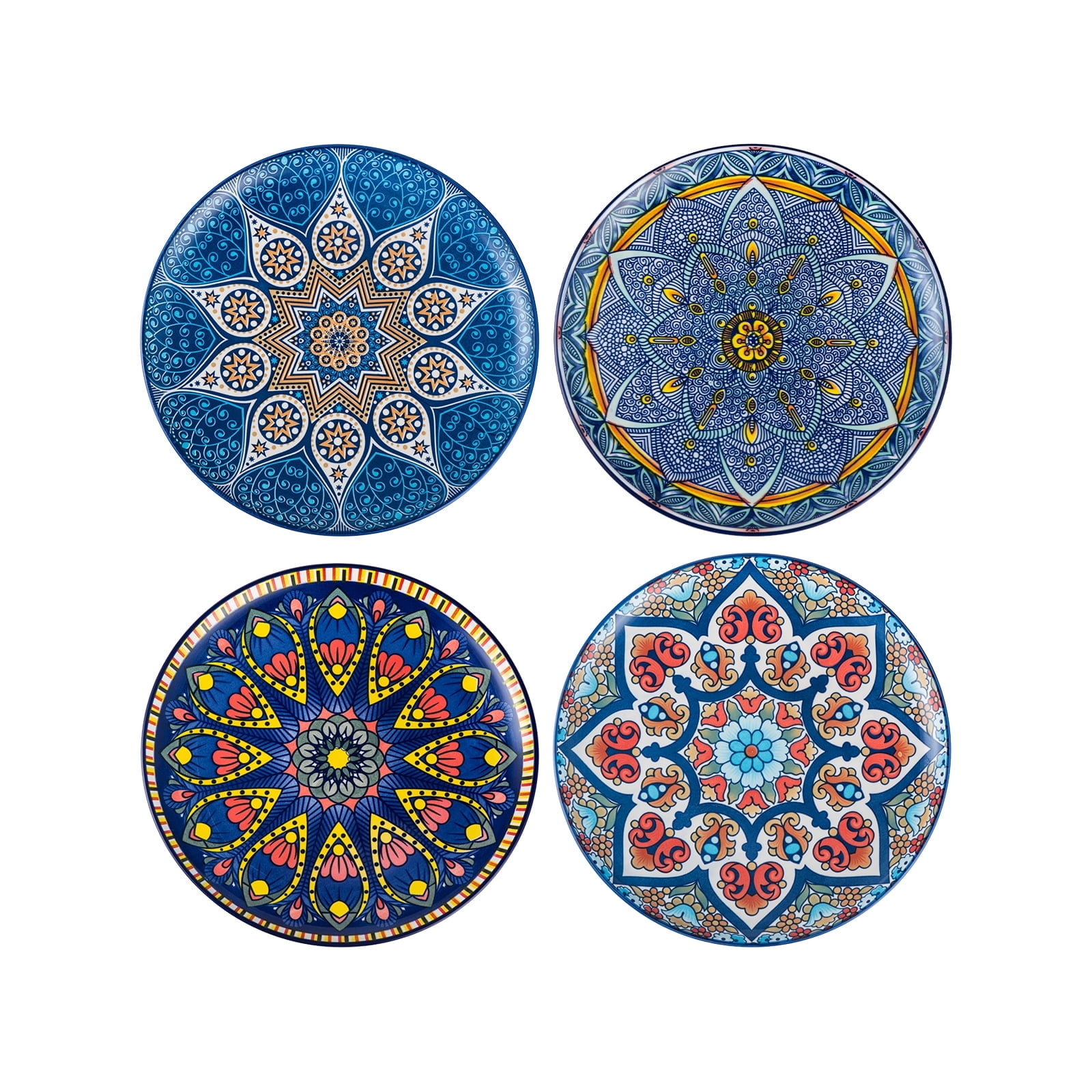 UNICASA Mandala Ceramic Dessert Plates - 8.25 Inch Colorful Salad Dishes Set Of 4