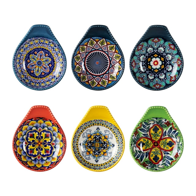 UNICASA Ceramic Spoon Rest,Bohemian Spoon Holder for Kitchen 4.75 Inch,Set of 6