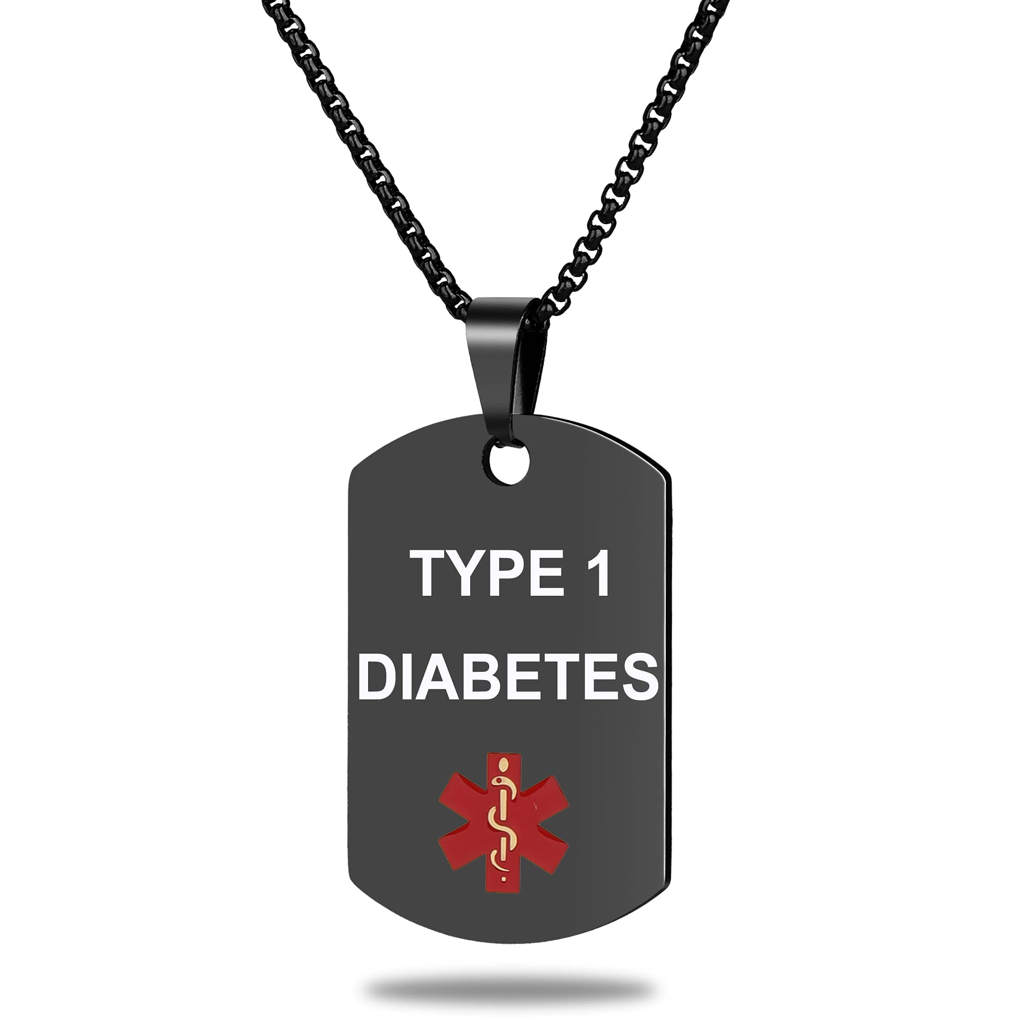 UNICGIFT Medical Alert ID Necklace Laser Engraved TYPE 1 DIABETES Stainless Steel Tag Pendant with 23.6 inch Chain for Men Women Diabetic Emergency