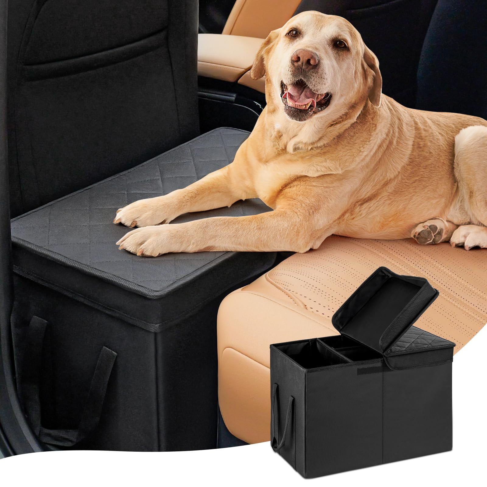 Dog Car Seat Extender With Storage, Front & Back Seat Extender For Dogs, Gap Seat Filler For Car, Suitable For Dogs Up To 200lbs (Small Size: 19.3"x9.85"x13