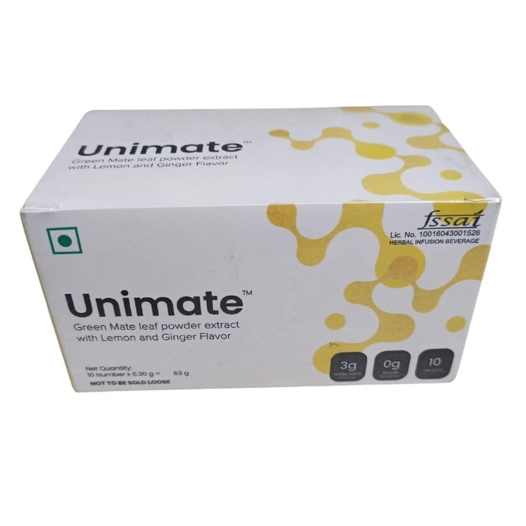 Unicity Unimate Lemon Ginger Beverage, 10 Sachets, Herbal Yerba