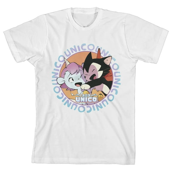 UNICO: AWAKENING Unico and Chloe Playing Graphics, Unico Text, Logo on White Kids T-Shirt-Small