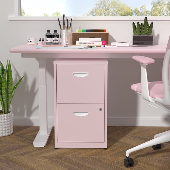 UNICOLY 2 Drawer File Cabinet with Lock,Metal Office Drawers Filing Cabinets for Home Office, Pink Under Desk Nightstand for Hanging Letter
