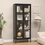 UNICOLY 66.1"H Glass Display Cabinet 4-Tier, Modern Display Cabinet with Glass Doors,Black