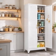 UNICOLY 75"H Metal Kitchen Pantry Cabinet,White Storage Cabinets with Doors and 5 Adjustable Shelves,Modern Adult