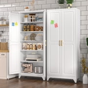 UNICOLY 75"Kitchen Pantry Cabinet,White Metal Storage Cabinets with Doors and 5 Adjustable Shelves