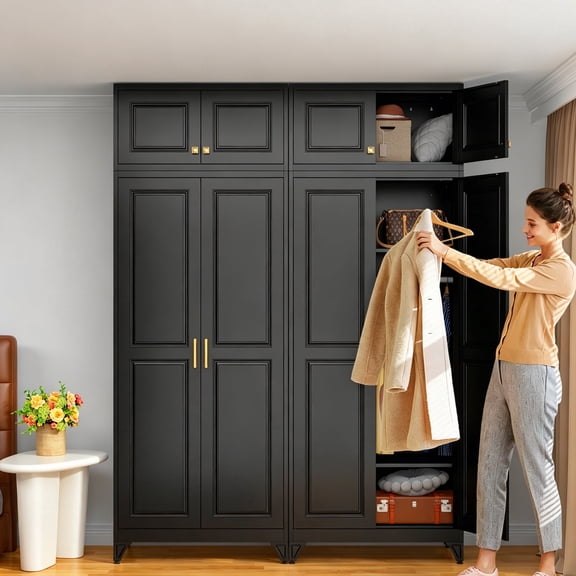 UNICOLY 86“ H Metal Armoire Wardrobe Closet, Large Wardrobe Cabinets with Hanging Rod, Black Adult