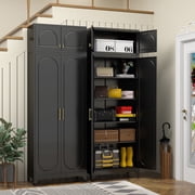 UNICOLY 90"H Black Metal Pantry Cabinet with Doors and 4 Adjustable Shelves,Modern Kitchen Storage Cabinets for Kitchen and Home