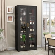 UNICOLY Lockable Display Cabinet with Glass Doors, Curio Cabinets with 4 Adjustable Shelves, Metal Storage Cabinet with Doors, Black