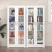 UNICOLY Lockable Display Cabinet with Glass Doors, Curio Cabinets with 4 Adjustable Shelves, Metal Storage Shelf with Doors, White