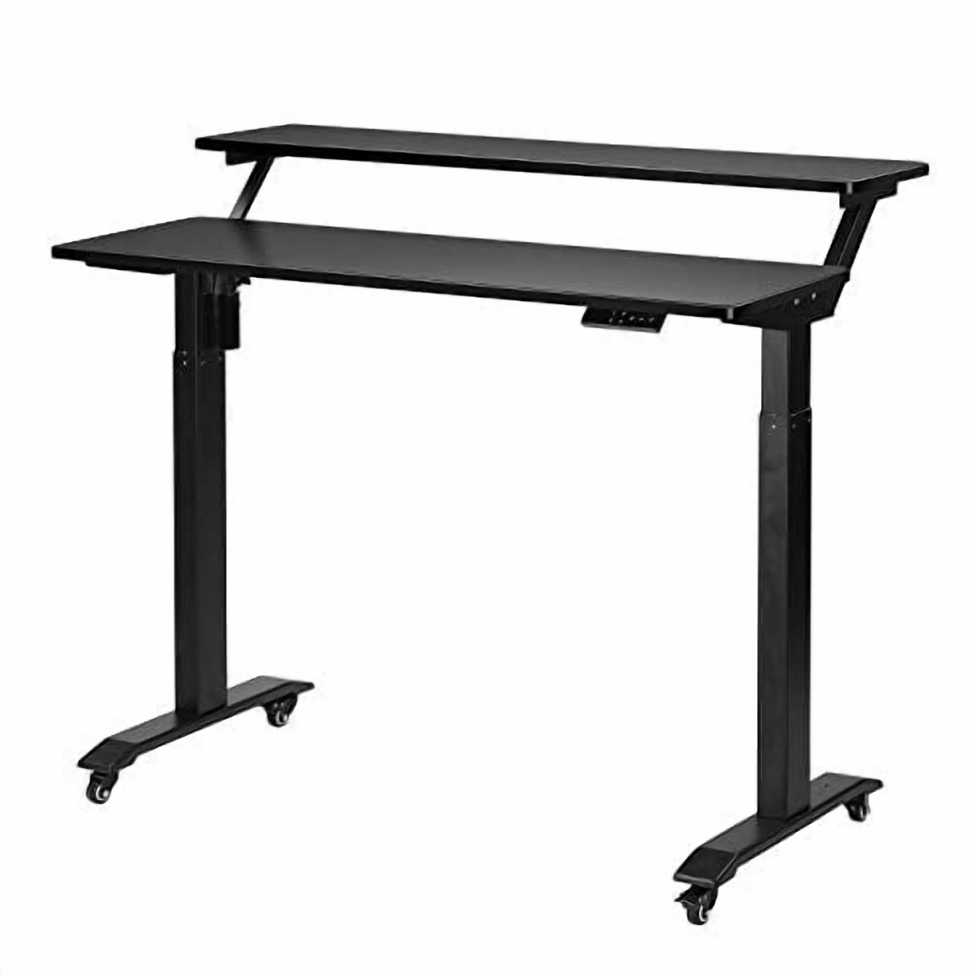 UNICOO® 2 Tier Electric Height Adjustable Standing Desk with Wheels, Electric Mobile Standing Workstation, Sit Stand Desk Home Office Desk Whole-Piece Desk Board 48 * 24 in (KT1002-BB) 2Tier