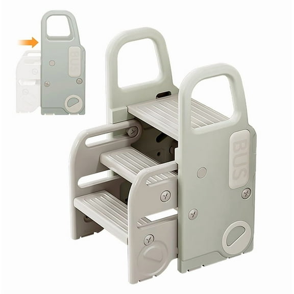 UNICOO® 2-in-1 Step & Stool | Storable Step Stool for Toddlers | Foldable Adjustable 2-3 Helper Steps for Kids with Anti-Slip & Space-Saving Design | Bathroom Sink, Potty, Toilet (Pastel Green)