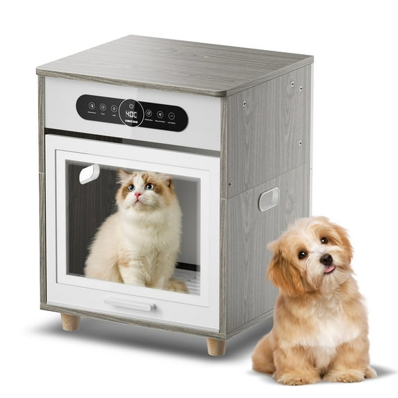 UNICOO® 3-in-1 Automatic Pet Drying Box, Grooming Dryer, Multifunction Ozone Freshener, Pet House, Storage Box, Ultra Quiet 360° Drying, Smart Temp Control, 58L for Cats & Dogs (Maple Gray)