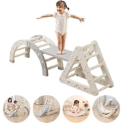 UNICOO  5-in-1 Kids Climbing Set - Pikler Triangle, Arch Climber, Double Sided Climbing Ramp, Hammock Rocker, Climbing Toys for Toddler and Kids, Indoor Use, Children's Gift Grey & White