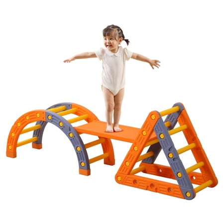 UNICOO® 5-in-1 Kids Climbing Set - Pikler Triangle, Arch Climber, Double Sided Climbing Ramp, Hammock Rocker, Climbing Toys for Toddler and Kids, Indoor Use, Children's Gift (Blue & Orange)