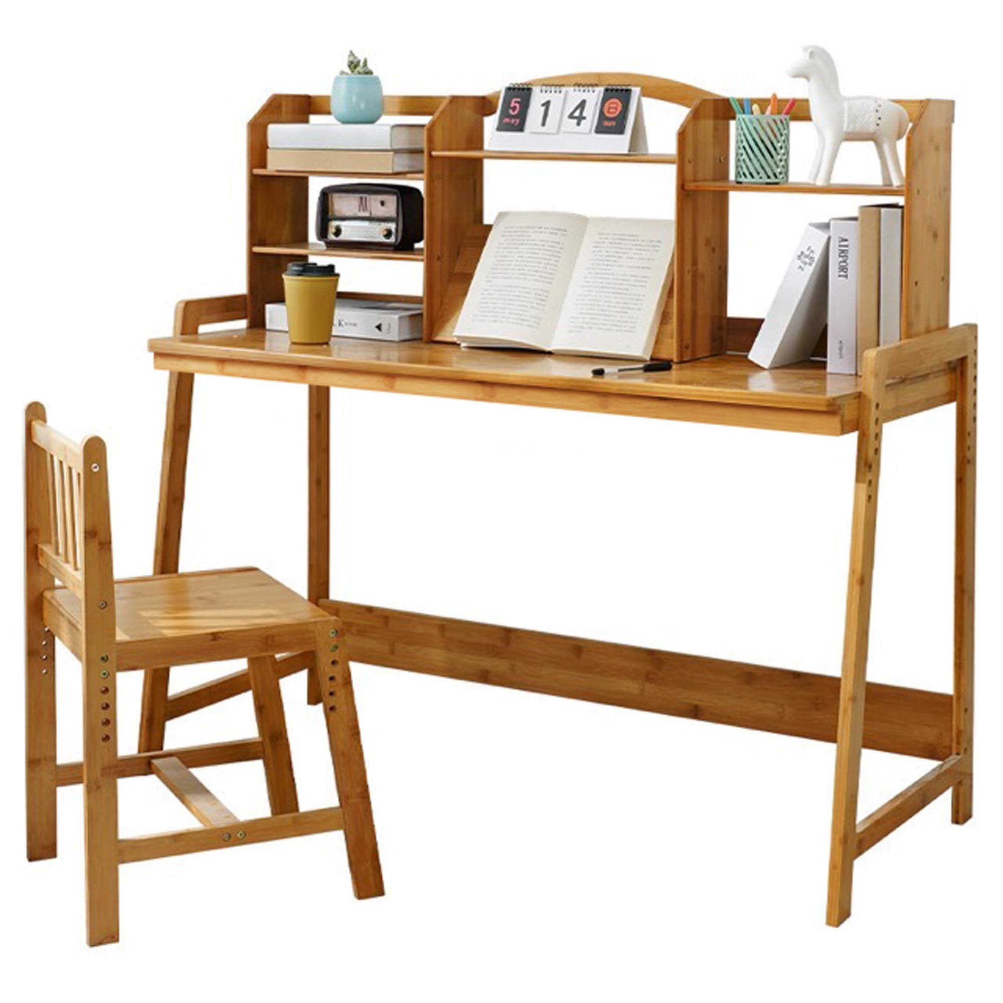 UNICOO® BAMBOO SERIES Bamboo Height Adjustable Kids Desk and Chair Set, Children Study Table and Chair Set (Nature - 02)
