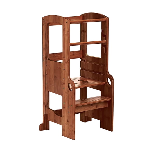 UNICOO® Bamboo Height Adjustable Children Stool, Kids Learning Stool, Kids Kitchen Step Stool, Toddlers Stool, Children Step Stool for Kitchen (Kids Stool Antique Brown- M3)