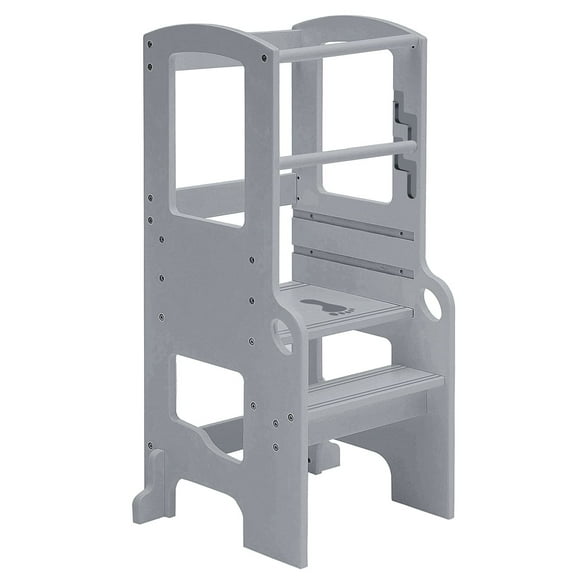 UNICOO® Bamboo Height Adjustable Children Stool, Kids Learning Stool, Kids Kitchen Step Stool, Toddlers Stool, Children Step Stool for Kitchen (Kids Stool Grey - M3)