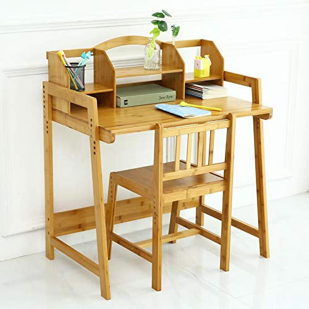 UNICOO® Bamboo Height Adjustable Kids Desk and Chair Set, Children Desk, Study Table and Chair Set (Nature -01)