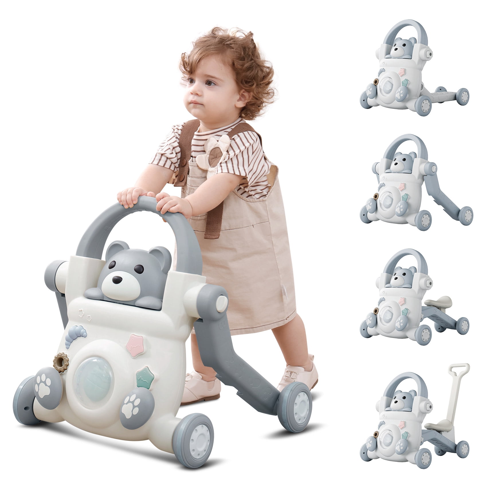 UNICOO® Beginner Steps Companion™ 3-in-1 Baby Sit to Stand Learning Walker, Early Learning Push Toys, Baby Push Walker, Sliding Bike & Push Car, Balance Scooter, Toddler 6-48 (Lulluby Gray)