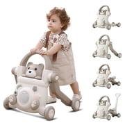 UNICOO  Beginner Steps Companion  3-in-1 Baby Sit to Stand Learning Walker, Early Learning Push Toys, Baby Push Walker, Sliding Bike & Push Car, Balance Scooter, Toddler 6-48 Teddy Brown